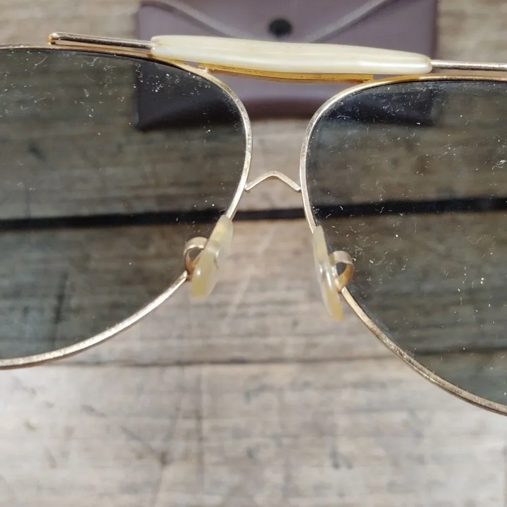 Vintage Tasco Aviator Shades Sunglasses & Case Japan Gold Frame